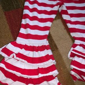 Red and White Striped Ruffle Pants